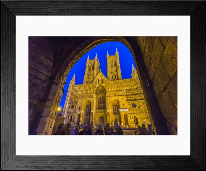 Framed Print : Lincoln Cathedral viewed through archway of Exchequer Gate at dusk, Lincoln, Lincolnshire Framed Print : Lincoln Cathedral viewed through archway of Exchequer Gate at dusk, Lincoln, Lincolnshire