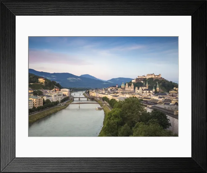 Framed Print : View of Salzach River and Hohensalzburg Castle above The Old City, Salzburg, Austria Framed Print : View of Salzach River and Hohensalzburg Castle above The Old City, Salzburg, Austria