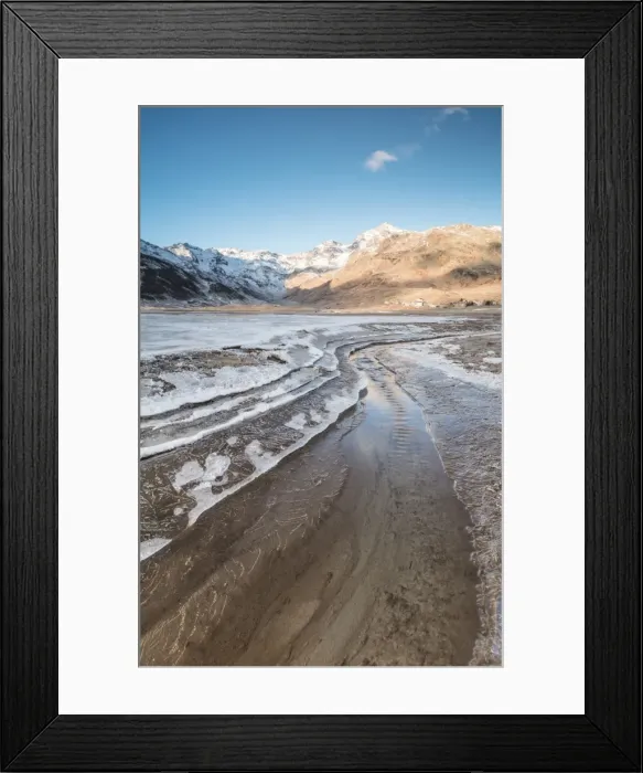 Framed Print : Frozen lake Montespluga at dawn, Chiavenna Valley, Sondrio province, Valtellina, Lombardy Framed Print : Frozen lake Montespluga at dawn, Chiavenna Valley, Sondrio province, Valtellina, Lombardy