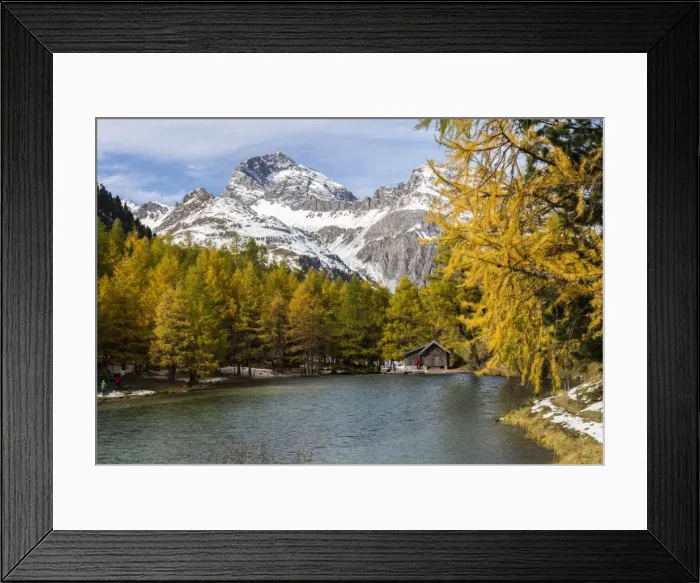 Framed Print : Wood hut on the shore of Lai da Palpuogna (Palpuognasee), Bergun, Albula Pass, Canton Framed Print : Wood hut on the shore of Lai da Palpuogna (Palpuognasee), Bergun, Albula Pass, Canton