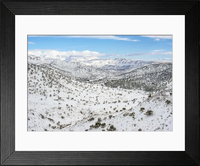 Framed Print : Atlas Mountains landscape during winter snow, Ouarzazate Province, Souss-Massa, Morocco Framed Print : Atlas Mountains landscape during winter snow, Ouarzazate Province, Souss-Massa, Morocco