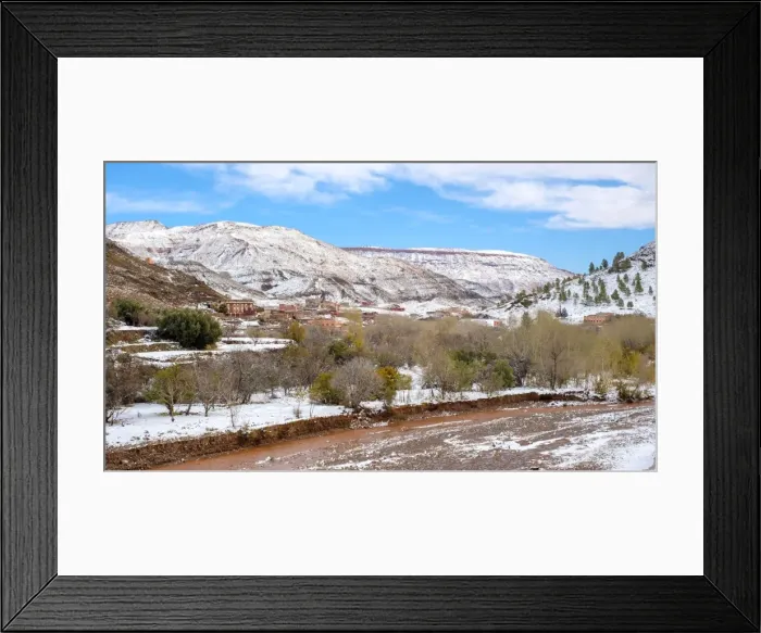 Framed Print : Small village in the Atlas Mountains after winter snow, Ouarzazate Province, Souss-Massa-Draa Framed Print : Small village in the Atlas Mountains after winter snow, Ouarzazate Province, Souss-Massa-Draa