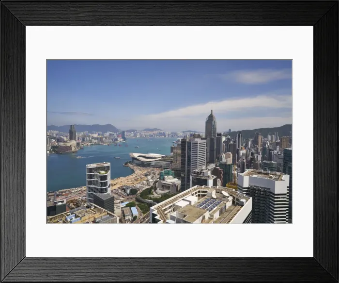 Framed Print : Hong Kong skyline just before sunrise looking from Hong Kong Island across Victoria Framed Print : Hong Kong skyline just before sunrise looking from Hong Kong Island across Victoria
