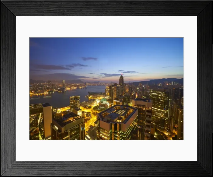 Framed Print : Hong Kong skyline just before sunrise looking from Hong Kong Island across Victoria Framed Print : Hong Kong skyline just before sunrise looking from Hong Kong Island across Victoria
