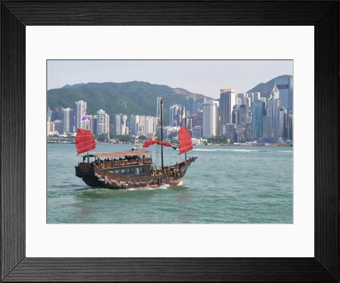 Framed Print : Traditional Chinese junk boat for tourists on Victoria Harbour, Hong Kong, China, Asia Framed Print : Traditional Chinese junk boat for tourists on Victoria Harbour, Hong Kong, China, Asia