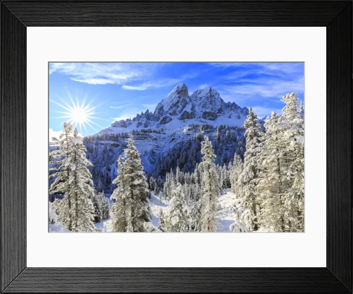Framed Print : Sass de Putia and forest after a snowfall, Funes Valley, Sudtirol (South Tyrol), Dolomites Framed Print : Sass de Putia and forest after a snowfall, Funes Valley, Sudtirol (South Tyrol), Dolomites