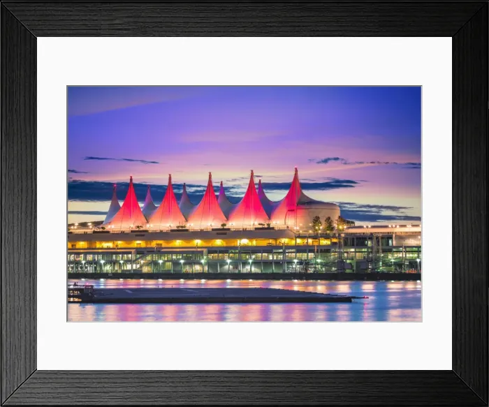 Framed Print : Canada Place at sunset on the Burrard Inlet waterfront of Vancouver, British Columbia Framed Print : Canada Place at sunset on the Burrard Inlet waterfront of Vancouver, British Columbia