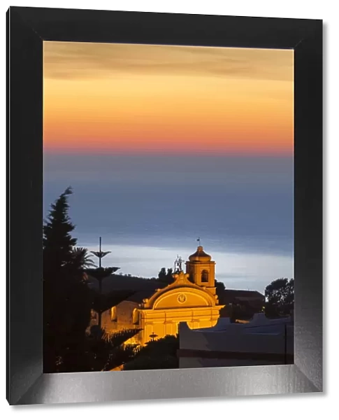 Malfa, church at dusk with sea behind, Sicily, Italy, Mediterranean, Europe