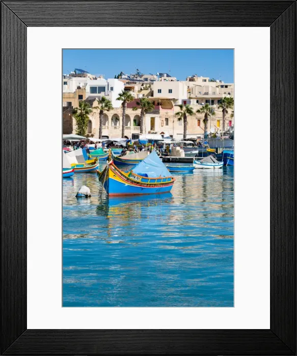 Framed Print : Traditional brightly painted fishing boats in the harbour at Marsaxlokk, Malta, Mediterranean Framed Print : Traditional brightly painted fishing boats in the harbour at Marsaxlokk, Malta, Mediterranean