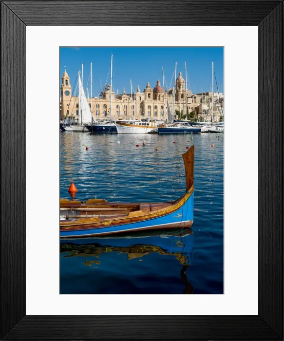 Framed Print : Traditional boat moored in Grand Harbour marina at Birgu, Valletta, Malta, Mediterranean Framed Print : Traditional boat moored in Grand Harbour marina at Birgu, Valletta, Malta, Mediterranean