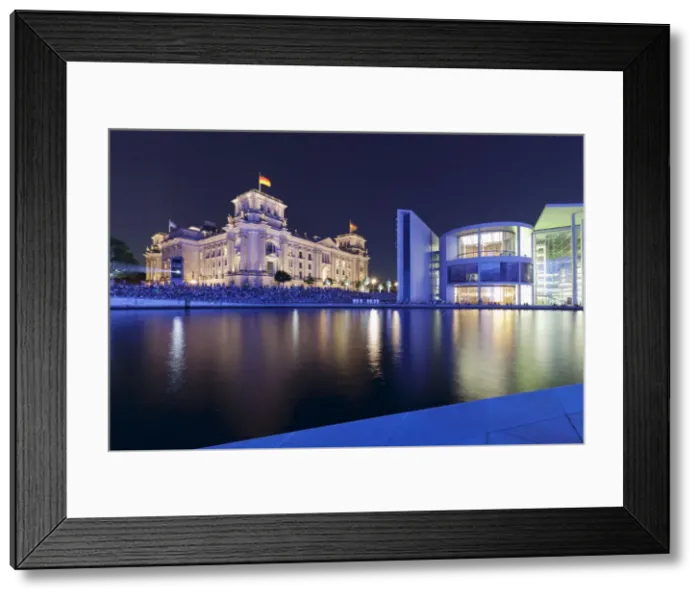 Framed Print : Lightshow about German history, Reichstag Parliament Building and Paul Loebe Haus Building Framed Print : Lightshow about German history, Reichstag Parliament Building and Paul Loebe Haus Building