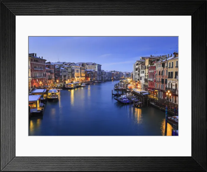 Framed Print : Grand Canal from Rialto Bridge after overnight snow, dawn blue hour, Venice, UNESCO Framed Print : Grand Canal from Rialto Bridge after overnight snow, dawn blue hour, Venice, UNESCO