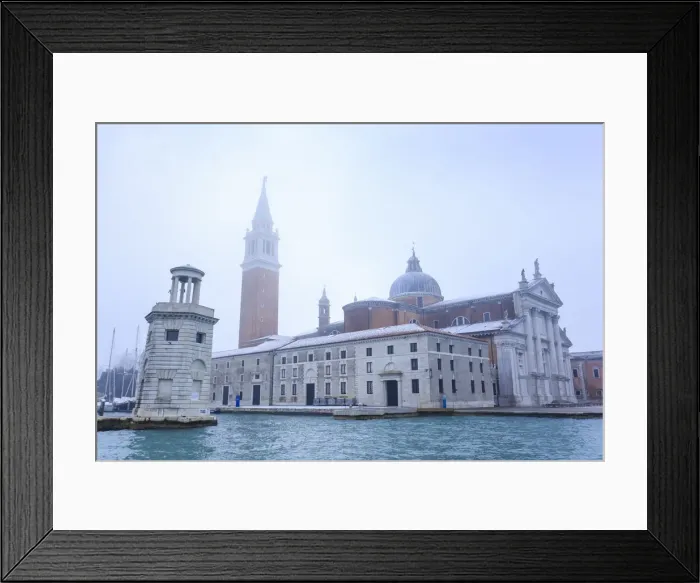 Framed Print : San Giorgio Maggiore in the mist on a cold winter morning after snow, Venice, UNESCO Framed Print : San Giorgio Maggiore in the mist on a cold winter morning after snow, Venice, UNESCO