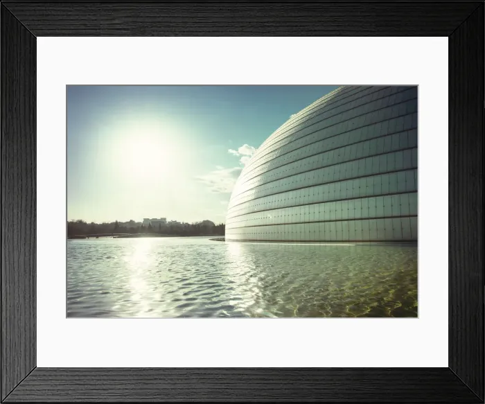 Framed Print : Sun and a partial view of Beijing Opera building with pool, Beijing, China, Asia Framed Print : Sun and a partial view of Beijing Opera building with pool, Beijing, China, Asia