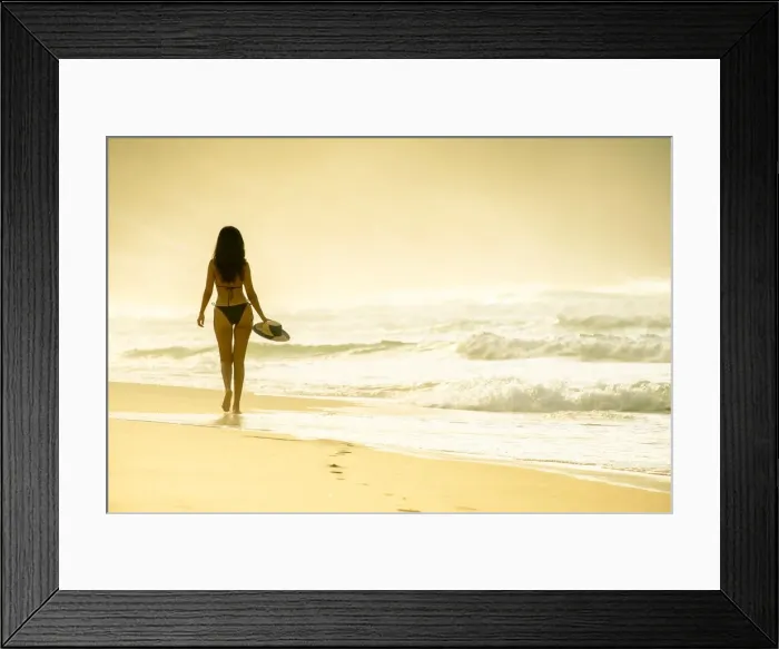 Framed Print : Young Brazilian (Latin American) (Latina) woman in golden dawn light on the beach in a bikini Framed Print : Young Brazilian (Latin American) (Latina) woman in golden dawn light on the beach in a bikini