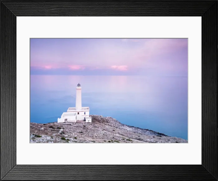 Framed Print : Pink sky on turquoise sea frames the lighthouse at Punta Palascia at sunset, Otranto Framed Print : Pink sky on turquoise sea frames the lighthouse at Punta Palascia at sunset, Otranto