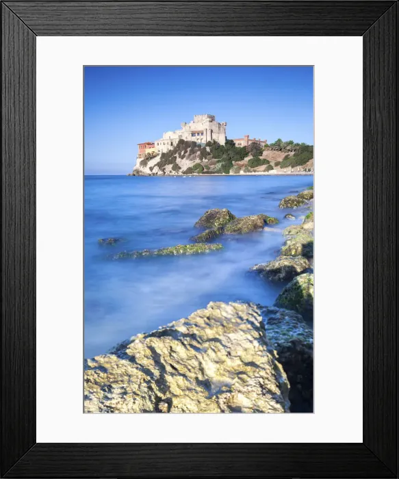 Framed Print : Sunrise on turquoise sea frames the medieval Falconara Castle, Butera, Province of Caltanissetta Framed Print : Sunrise on turquoise sea frames the medieval Falconara Castle, Butera, Province of Caltanissetta