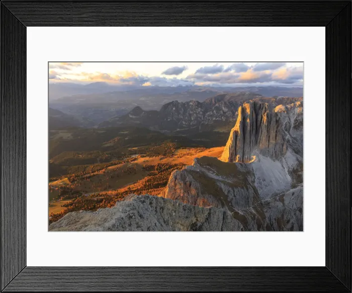 Framed Print : Aerial view of Catinaccio Group (Rosengarten) at sunset, Dolomites, South Tyrol, Italy Framed Print : Aerial view of Catinaccio Group (Rosengarten) at sunset, Dolomites, South Tyrol, Italy