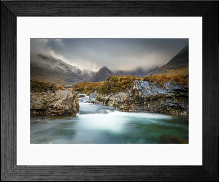 Framed Print : The Black Cuillin mountains in Glen Brittle from the Fairy Pools, Isle of Skye, Inner Hebrides Framed Print : The Black Cuillin mountains in Glen Brittle from the Fairy Pools, Isle of Skye, Inner Hebrides