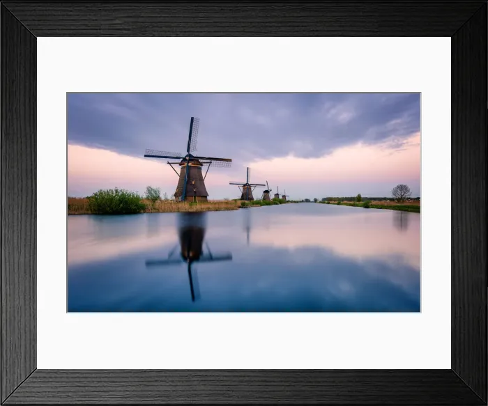 Framed Print : Windmills and reflections, Kinderdijk, UNESCO World Heritage Site, The Netherlands