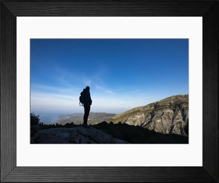 Framed Print : A woman hiking in the Taygetos Mountains on the Mani Peninsula in the Peloponnese Framed Print : A woman hiking in the Taygetos Mountains on the Mani Peninsula in the Peloponnese