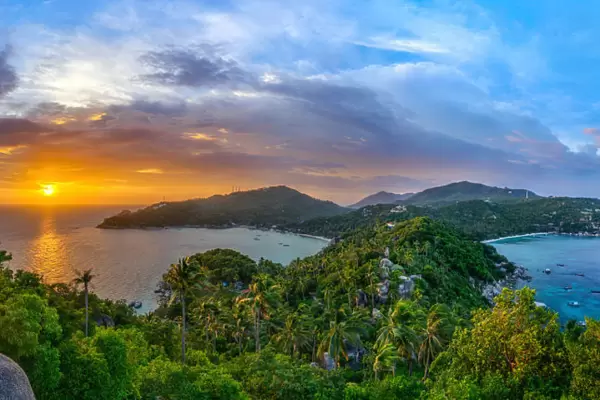 The sun sets over another beautiful day on Koh Tao in southern Thailand, Southeast Asia