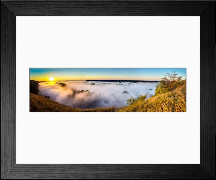Framed Print : Misty dawn over hills and river, Ukraine, Europe Framed Print : Misty dawn over hills and river, Ukraine, Europe