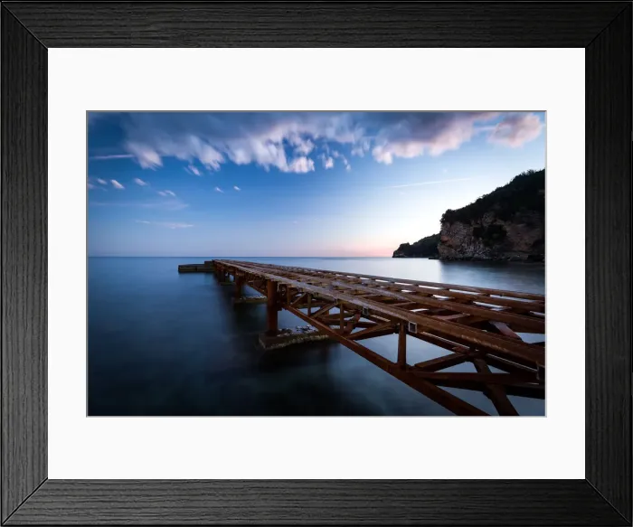 Framed Print : A long exposure during sunset of an old jetty on the beach of Budvas old town (stari grad) Framed Print : A long exposure during sunset of an old jetty on the beach of Budvas old town (stari grad)
