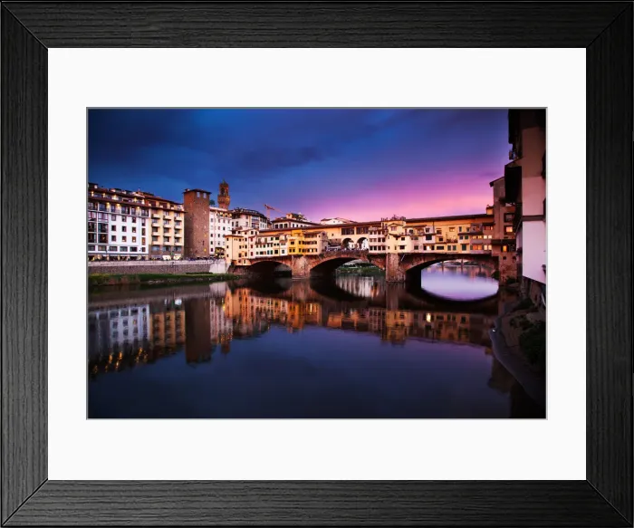 Framed Print : Ponte Vecchio at sunset reflecting in River Arno, Florence, UNESCO World Heritage Site Framed Print : Ponte Vecchio at sunset reflecting in River Arno, Florence, UNESCO World Heritage Site