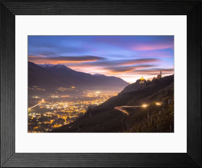 Framed Print : Lenticular sunset from vineyards of Valtellina, Lombardy, Italy, Europe Framed Print : Lenticular sunset from vineyards of Valtellina, Lombardy, Italy, Europe