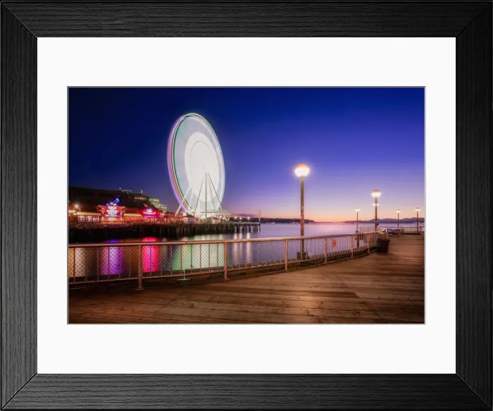 Framed Print : Night shot of Seattle Great Wheel from Waterfront Park in Seattle, Washington State Framed Print : Night shot of Seattle Great Wheel from Waterfront Park in Seattle, Washington State