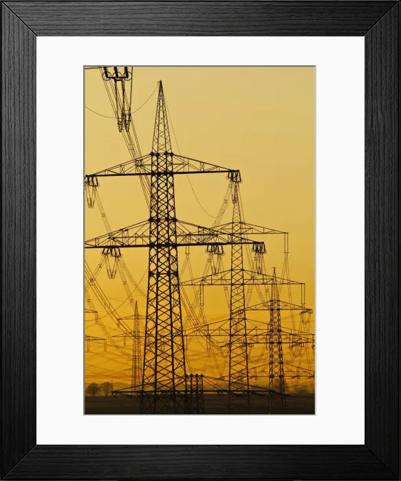 Framed Print : Power lines in morning light, Germany, Europe Framed Print : Power lines in morning light, Germany, Europe