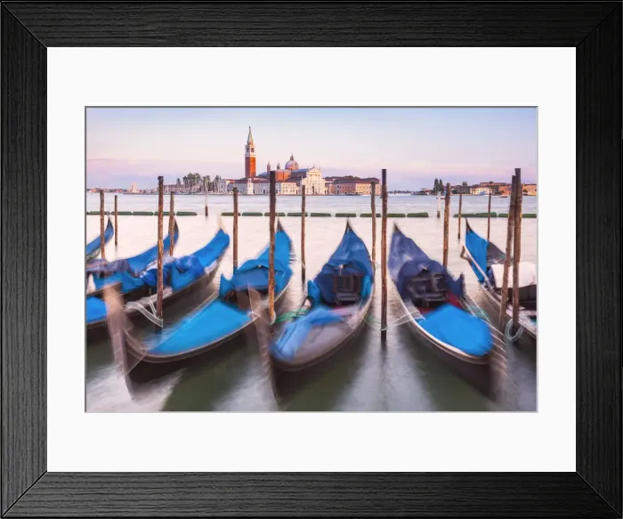 Framed Print : Gondolas moored at sunset in the Bacino di San Marco (St. Marks Basin), waterfront Framed Print : Gondolas moored at sunset in the Bacino di San Marco (St. Marks Basin), waterfront