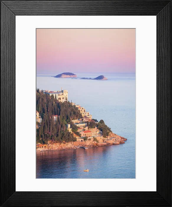 Framed Print : Sunset on the Dalmatian Coast with Otok Bobara and Mrkan islands, Dubrovnik Riviera Framed Print : Sunset on the Dalmatian Coast with Otok Bobara and Mrkan islands, Dubrovnik Riviera