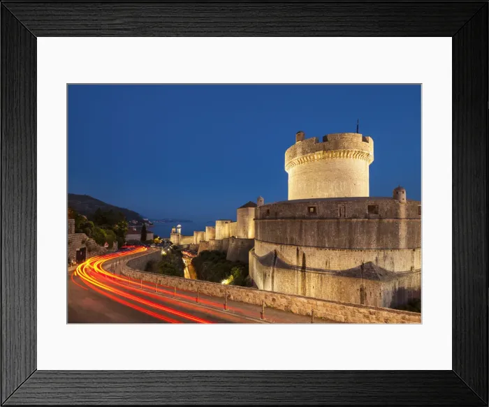 Framed Print : Minceta tower and city walls with traffic light trails, Dubrovnik Old Town, Dubrovnik Framed Print : Minceta tower and city walls with traffic light trails, Dubrovnik Old Town, Dubrovnik