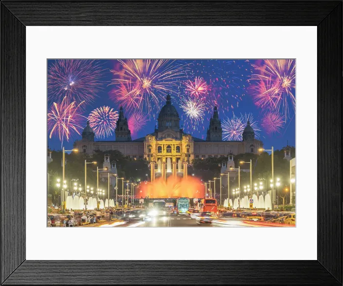Framed Print : Fireworks, Montjuic, Barcelona, Catalonia, Spain, Europe Framed Print : Fireworks, Montjuic, Barcelona, Catalonia, Spain, Europe