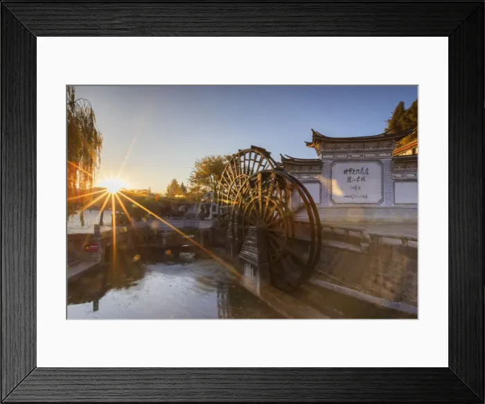 Framed Print : Waterwheels at dawn, Lijiang, UNESCO World Heritage Site, Yunnan, China, Asia Framed Print : Waterwheels at dawn, Lijiang, UNESCO World Heritage Site, Yunnan, China, Asia