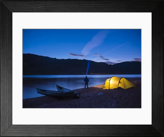 Framed Print : Camping at Loch Ness at night while canoeing the Caledonian Canal, Scottish Highlands Framed Print : Camping at Loch Ness at night while canoeing the Caledonian Canal, Scottish Highlands