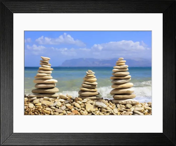 Framed Print : Sculptures of stones on beach, Castellammare del Golfo, province of Trapani, Sicily