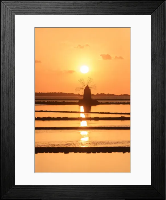 Framed Print : Windmill at sunset, Saline dello Stagnone, Marsala, province of Trapani, Sicily, Italy Framed Print : Windmill at sunset, Saline dello Stagnone, Marsala, province of Trapani, Sicily, Italy