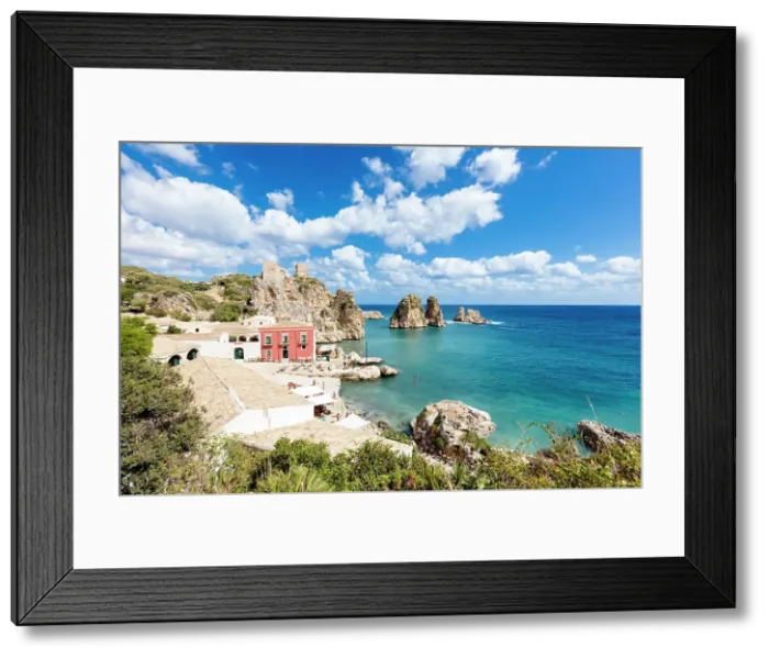 Framed Print : Historic hamlet of tuna fishery, Tonnara di Scopello, Castellammare del Golfo, province of Trapani