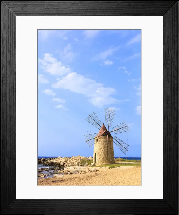 Framed Print : Windmill, Baia dei Mulini, Trapani, Sicily, Italy, Mediterranean, Europe Framed Print : Windmill, Baia dei Mulini, Trapani, Sicily, Italy, Mediterranean, Europe