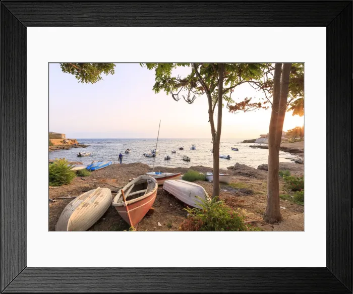 Framed Print : Harbor at sunset, Torretta Granitola, Campobello di Mazara, province of Trapani, Sicily