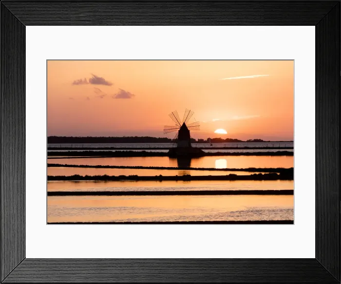 Framed Print : Windmill at sunset, Saline dello Stagnone, Marsala, province of Trapani, Sicily, Italy Framed Print : Windmill at sunset, Saline dello Stagnone, Marsala, province of Trapani, Sicily, Italy