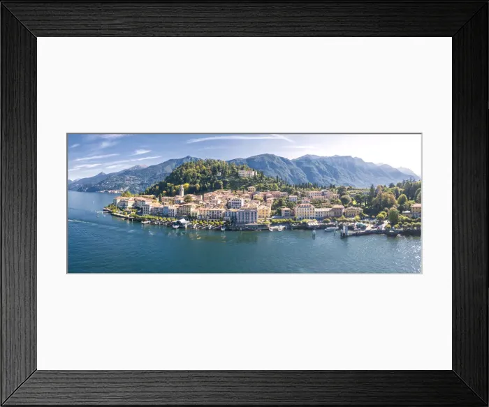 Framed Print : Panoramic aerial view of Bellagio on green promontory on the shore of Lake Como, Province of Como Framed Print : Panoramic aerial view of Bellagio on green promontory on the shore of Lake Como, Province of Como