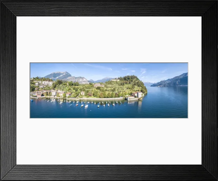 Framed Print : Panoramic aerial view of sailboats in Lake Como around the village of Pescallo, Bellagio Framed Print : Panoramic aerial view of sailboats in Lake Como around the village of Pescallo, Bellagio