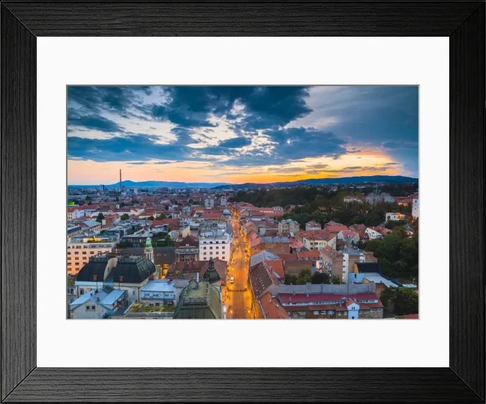 Framed Print : View of the city at night, Zagreb, Croatia, Europe Framed Print : View of the city at night, Zagreb, Croatia, Europe