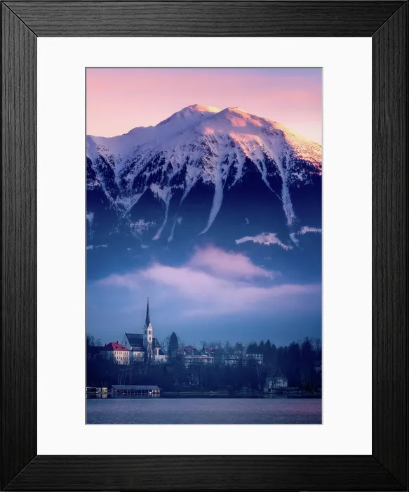 Framed Print : The Church of St. Martin at sunrise, Lake Bled, Slovenia, Europe Framed Print : The Church of St. Martin at sunrise, Lake Bled, Slovenia, Europe