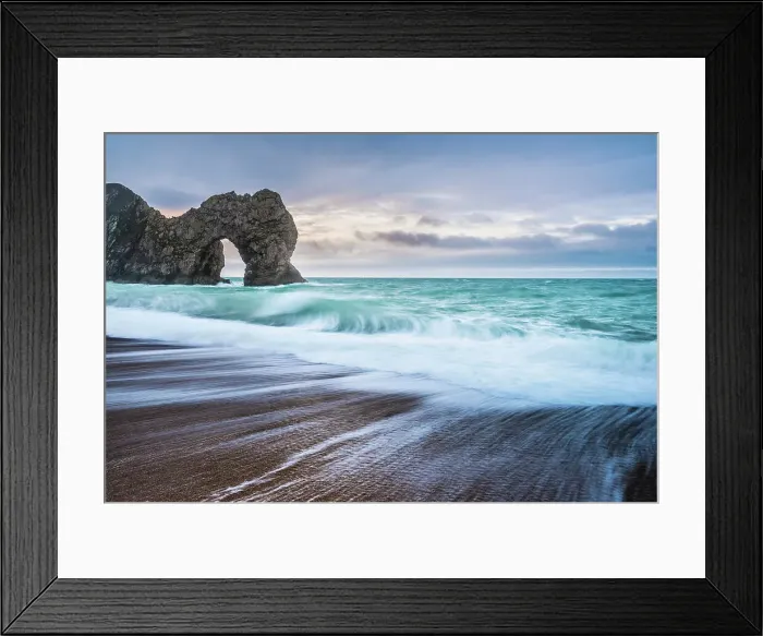 Framed Print : Durdle Door at sunrise, Lulworth Cove, Jurassic Coast, UNESCO World Heritage Site