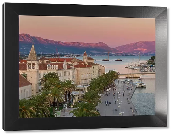 View from Kamerlengo Fortress over the old town of Trogir at sunset, UNESCO World Heritage Site